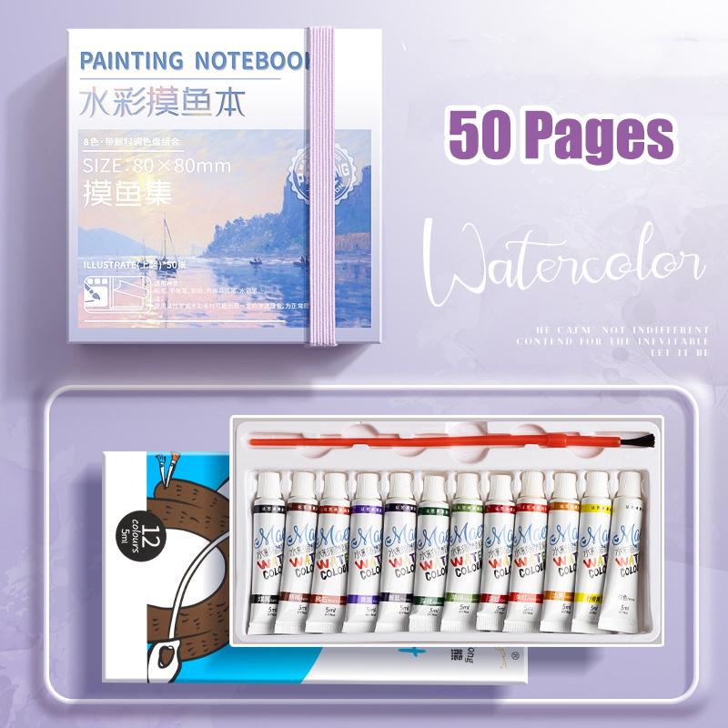 1 Set Mini-Malheft für Schüler Tragbares Taschennotizbuch Skizzen-Aquarellfarben-Palette Set Tragbare Aquarellpalette