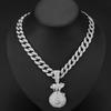 Hip Hop USD Full Diamond Personalized USD Symbol Money Bag Alloy Pendant Hip Hop Men's Cuban Chain Necklace