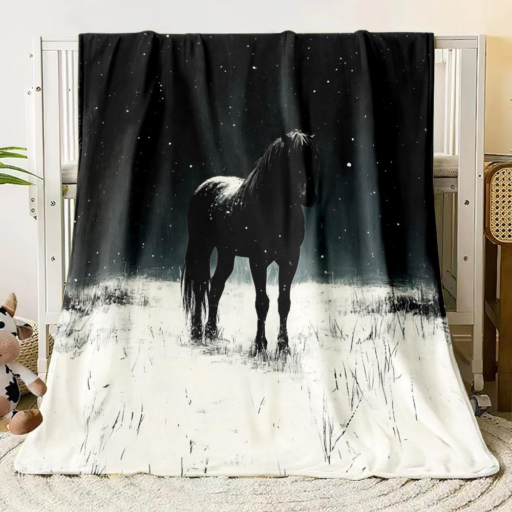 

1PCcs Christmas Horse Printed Flannel Blanket Lightweight Soft Throw Soft All-Season Bedspread for Couch Camping, Travel 75*100cm