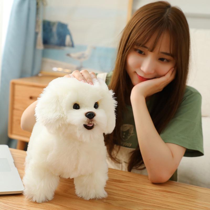 Adorable Realistic Bichon Frise Puppy Plush Sleeping Pillow Doll Gift 38*16*28cm, 0.27kg