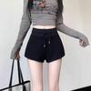Grey Cotton Sports Casual Shorts for Women Summer A-line High Waist Loose Wide Leg Beach Hot Pants Ins Trend