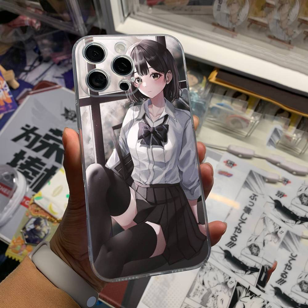 Cute Cartoon Japanese Anime Girl Clear Silicone Soft Phone Case For iPhone 11 12 13 14 15 16 Mini 17 Pro Max TPU Phone Case