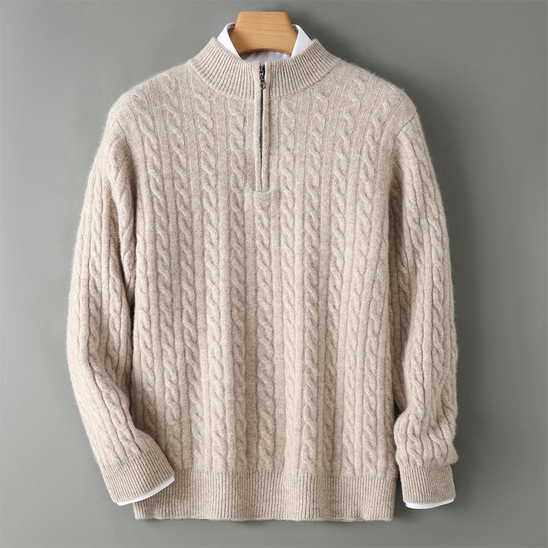 Maglione da Uomo Autunno/Inverno in Pura Lana con Mezzo Collo Alto e Zip