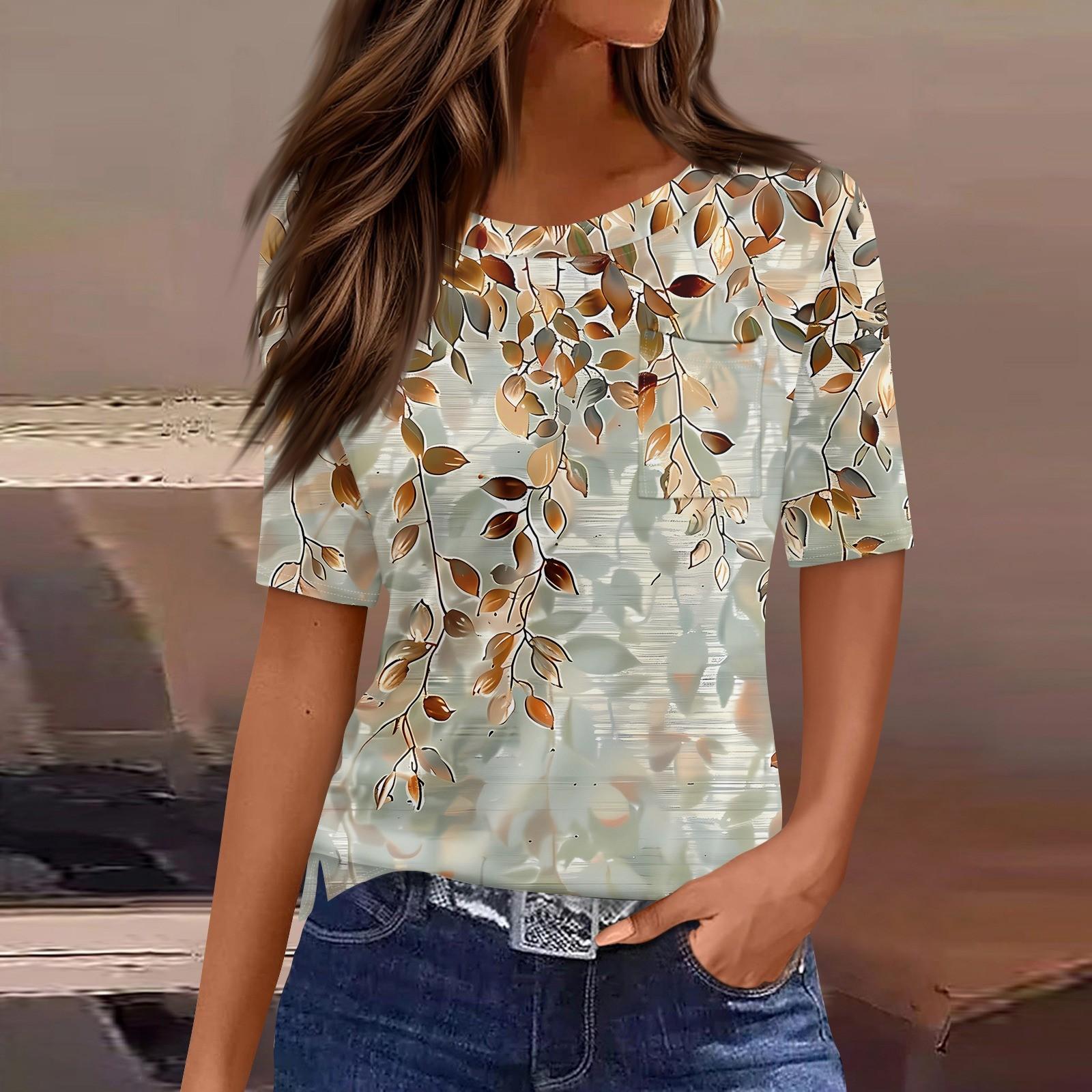 

Жіночі футболки з круглим вирізом, повсякденні блузки з принтом, літні топи з короткими рукавами вільного крою M