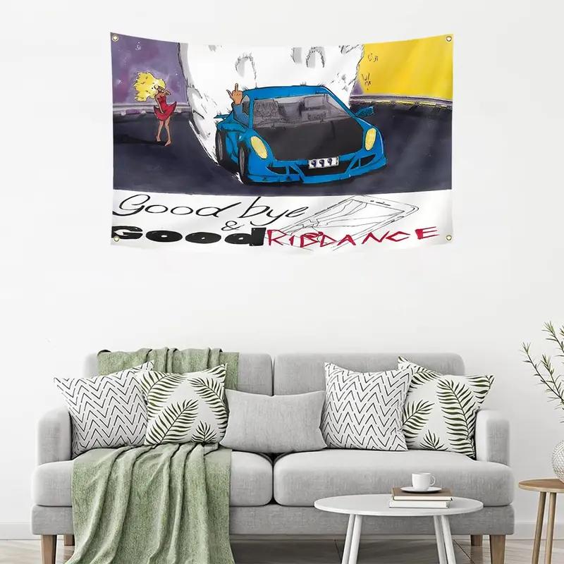 Retro cartoon blue car wall tapestry 90s animated living room bedroom polyester decoration streetwear aesthetic home decor