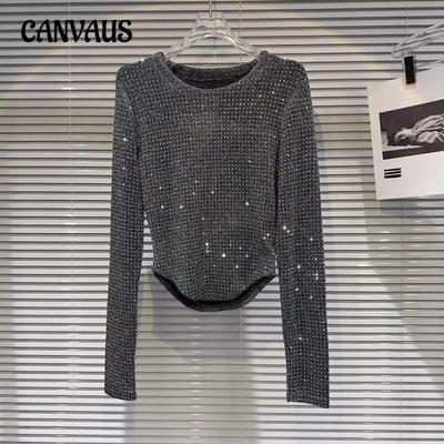 Plus Size Drill Shiny Silk Spring and Autumn Women's Blouse Tide Long Sleeve Top