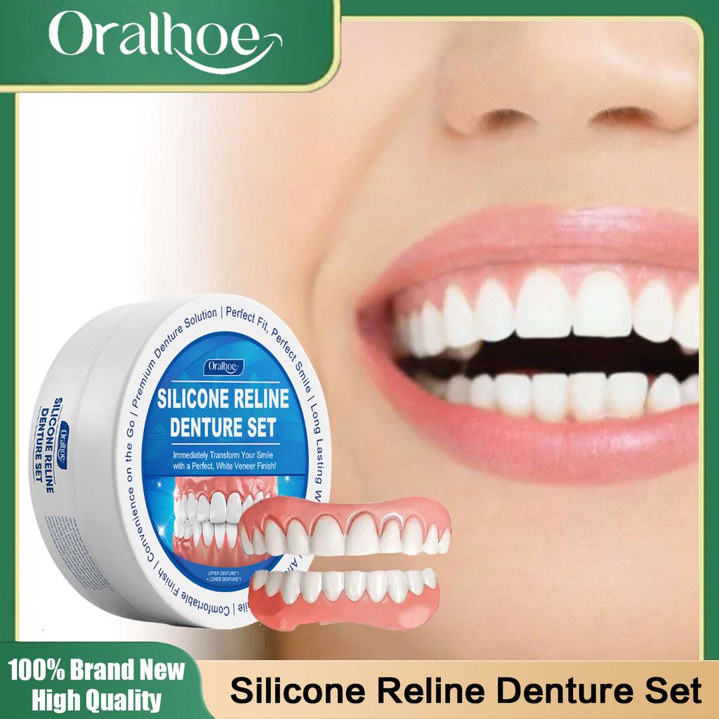 Soft Silicone Dentures Upper And Lower Dental Veneers Perfect Fit Oral Prevent Falling Off Boost Confidence False Teeth Full Set