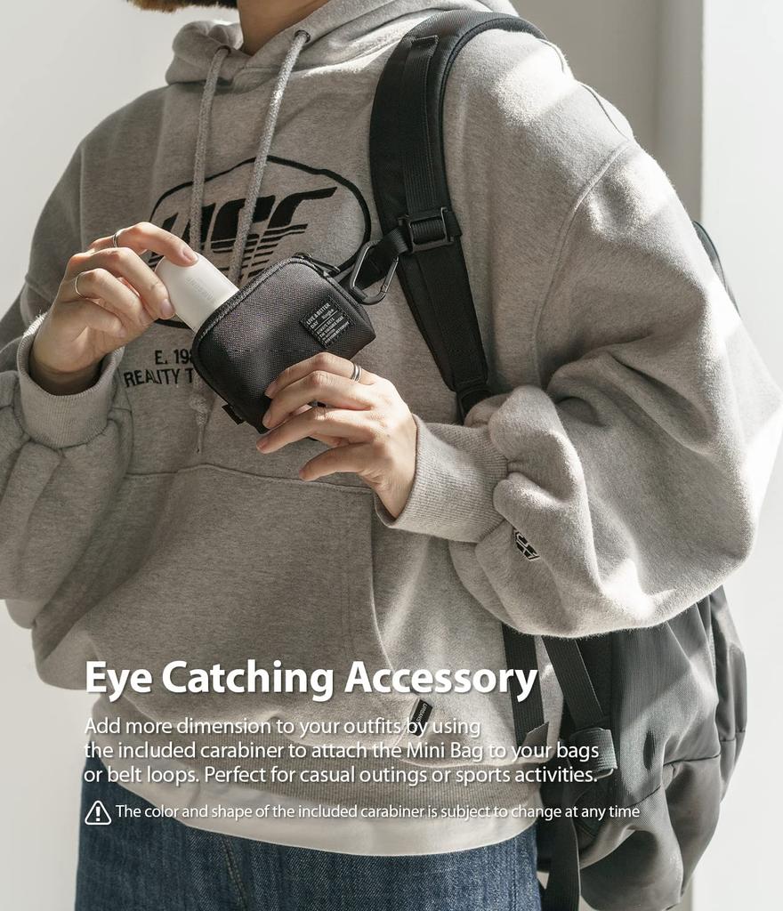 Ringke MINI POUCH HALF POCKET Earphone Case, IC Card, Cash, Coin Purse, Earphone Pouch, Mini Pouch, Mini Bag (with Carabiner) - Black