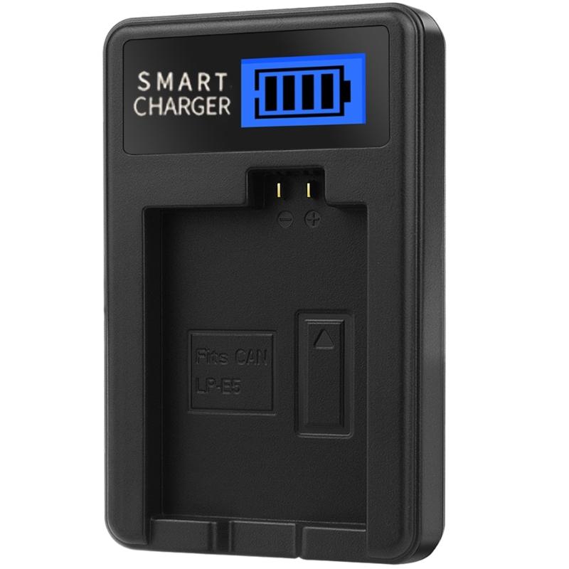 LCD USB LP-E5 Battery Charger Replacement for  EOS Rebel XS, Rebel T1i, Rebel XSi, 1000D, 500D, 450D Camera Battery