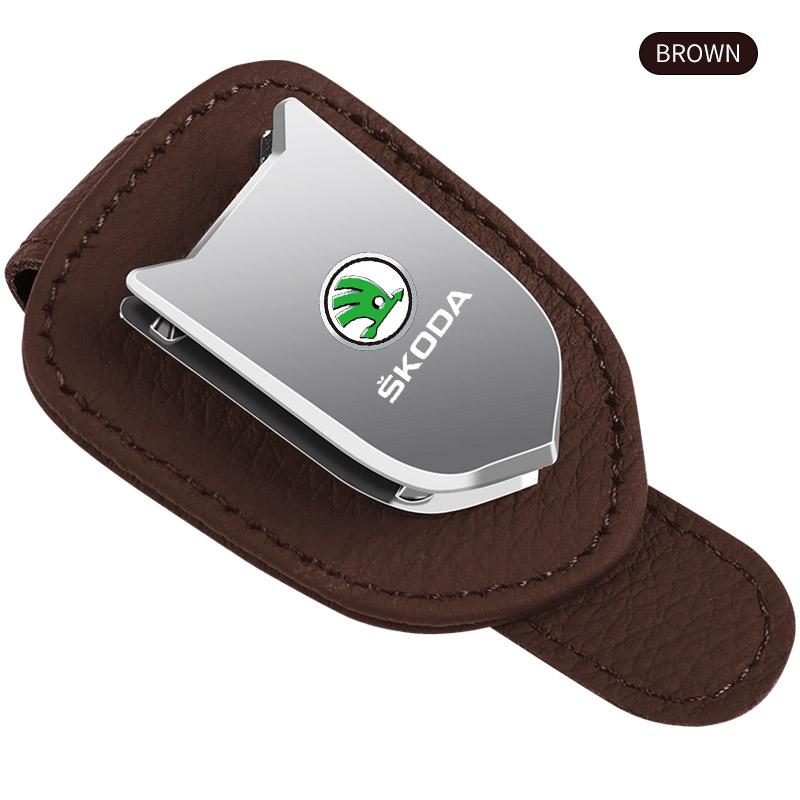 Auto Sun Visor Glasses Box Sunglasses Clip Card Ticket Holder Stand For Skoda Octavia Superb Rapid Kodiaq Karoq Fabia Kamiq Roomster Citigo