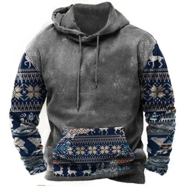 Christmas Men's Hoodie Retro Indian Animal Pattern Cowboy Style Casual Fashion Hooded Sweatshirt Unisex Harajuku Oversized Top