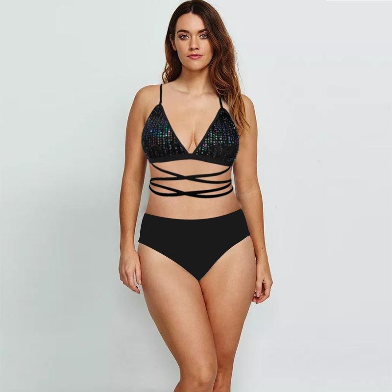 New swimsuit women's swimsuit solid color halter three-piece bikini print sexy women's bikini