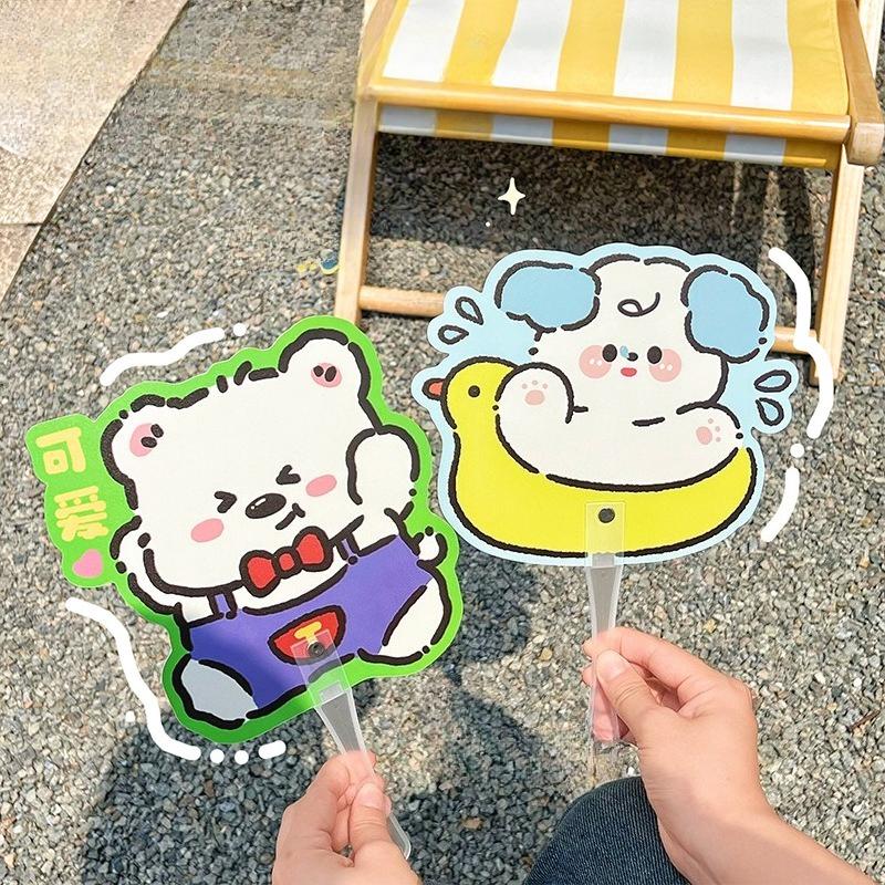10Pcs Random Cute Cartoon Capybara Bear Dog Plastic Handheld Fan Portable Summer Cooling Fans for Girl Students Festival Gifts