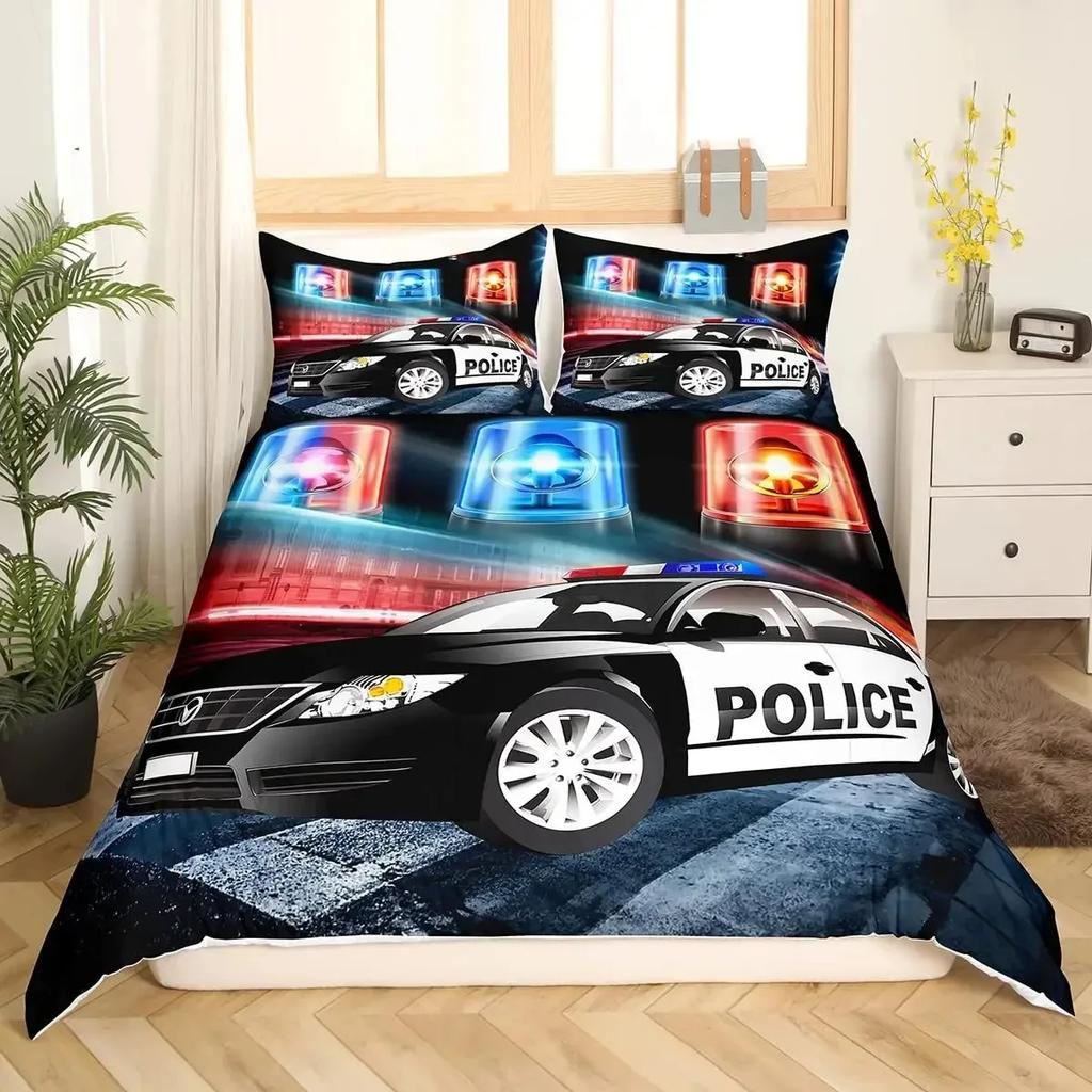 Cartoon Police Car Bedding Set Single Twin Full Queen King Size Polyester Duvet Cover Aldult Kids Comforter Quilt Cover Set