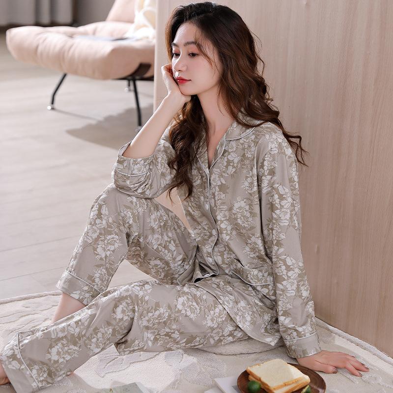 Pajamas Women'S Pure Cotton Long-Sleeved Women'S Thin Mid-Autumn And Winter Cotton Cardigan Loungewear