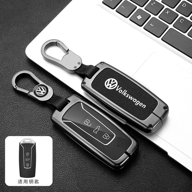 2025 Hot Zinc Alloy Leather Car Key Case Cover Protector Shell Fob for Vw Volkswagen Touareg 2019 2020 2021 2022 Keychain Access