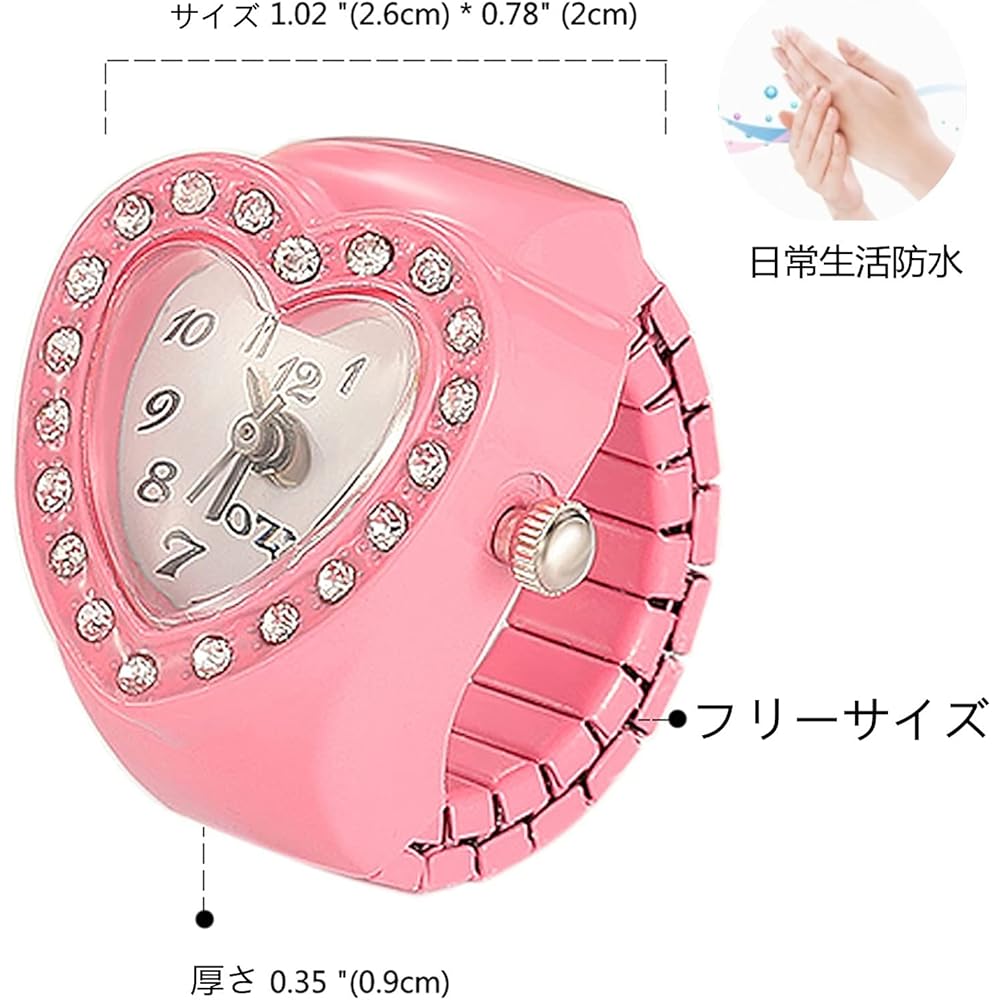 Lancardo Heart Watch Ring Adjustable Analog Ring Watch for Women Waterproof Daily Use Pink