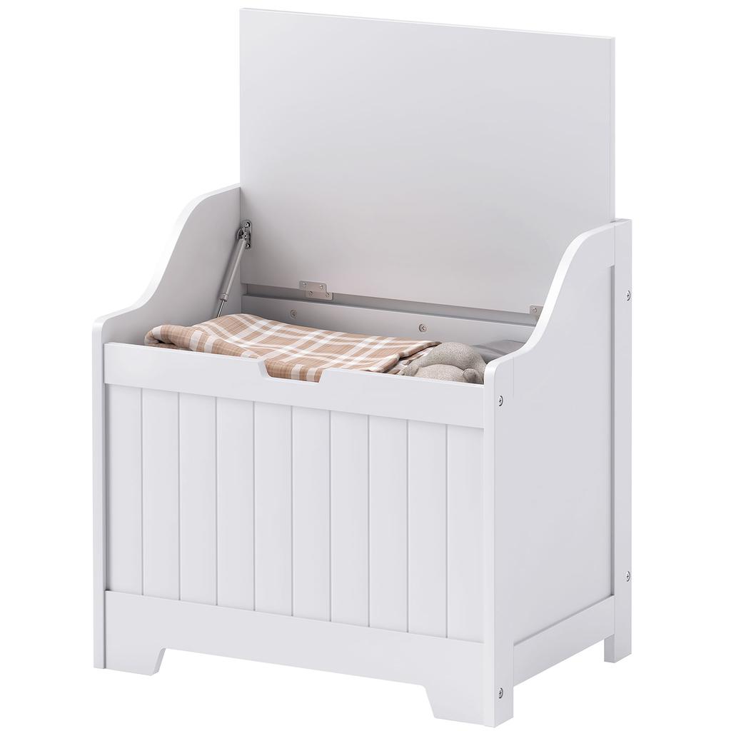 Wooden Storage Chest with Lid, White, 61L Capacity, Modern Design