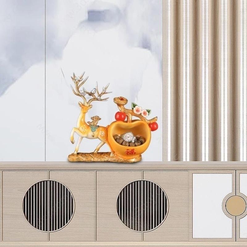 Deer Figurine Storage Ornament, Lucky Wealth Deer Decor for Desk & TV Cabinet