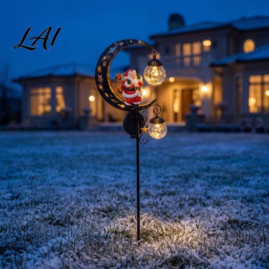 Exterior Seasonal Decorations Santa Garden Stake Light Solar Powered Crescent Moon Lamp Double Warm Glow Landscape Lights Glass Globes Christmas