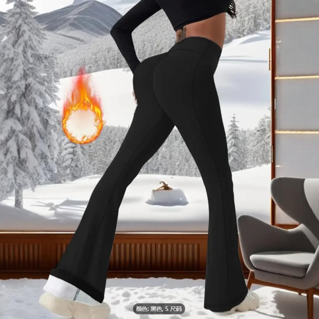 Samt Leggings, Winter Yoga Hosen mit hohem Bund, Schlaghose mit weitem Bein, Warme Hose