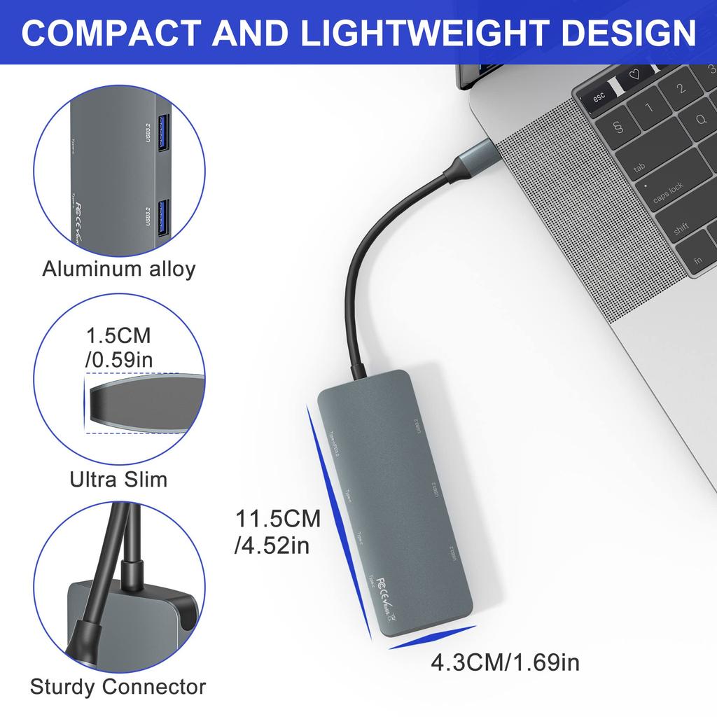USB C To USB C Hub 10Gbps Gen2 3x 10Gbps 3x USB 10Gbps Ports 100W Power Delivery with 10Gbps Data Gen 2 Hub Adapter for MacBook C Devices 7-in-1 USB-C