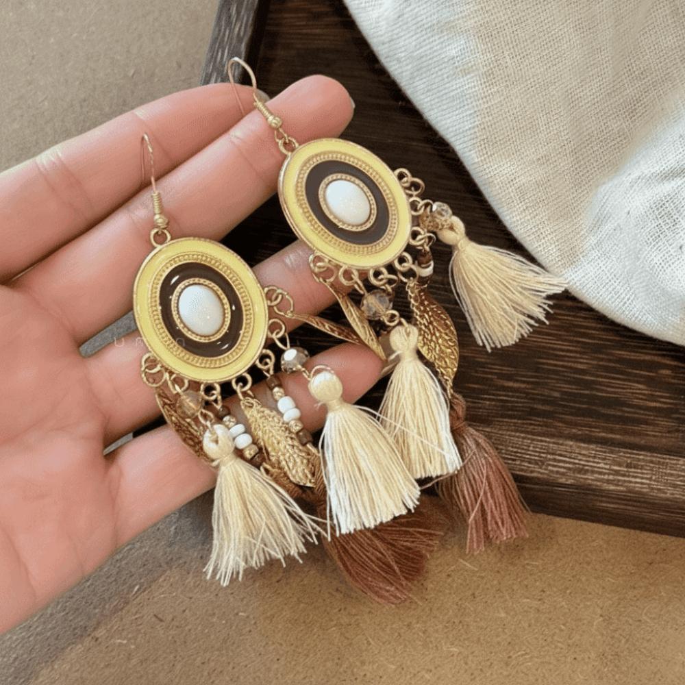 Zinc Zinc Alloy Tassel Earrings Beads Ethnic Earrings Beach Style Vintage Earrings Summer