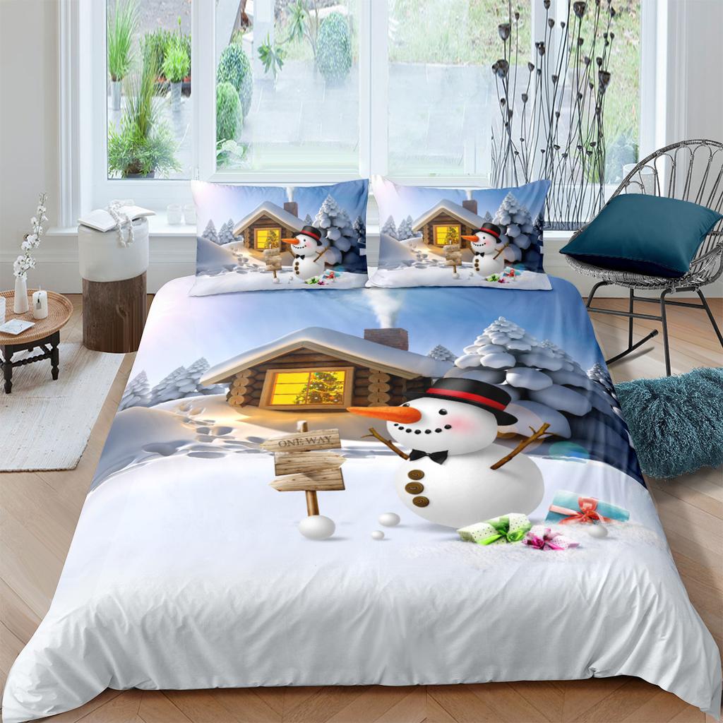 Santa Elk 3D Digital Printing Three-Piece Quilt Cover Sheet Grinding Quilt Cover