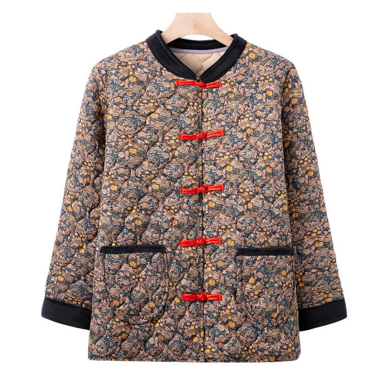 Middle-aged and Elderly People with Small Cotton-padded Jacket Winter Floral Cotton-padded Coat Grandma Warm Coat 60 Years Old 70 Mother Buckle Coat