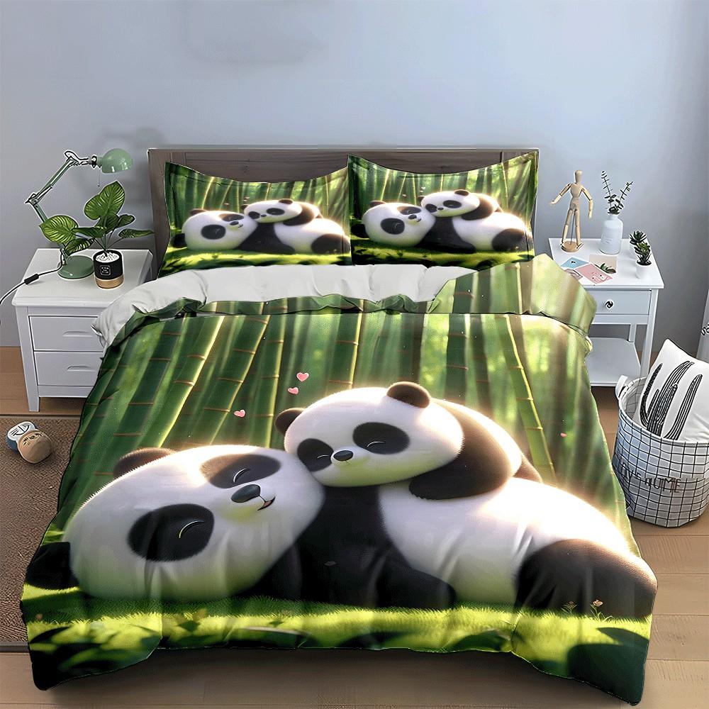"Panda-Themed Cozy Relaxation Set" Exquisite Three-piece Bedding Set Gift for Kids and Adults