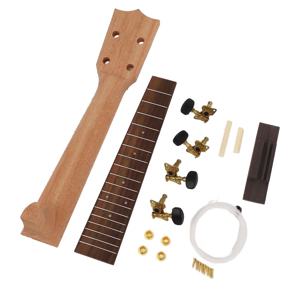 Ukulele Neck Fretboard Replacement Kit Neck String Knobs Bridge Rosewood Fingerboard Set for 23 Inch Ukulele