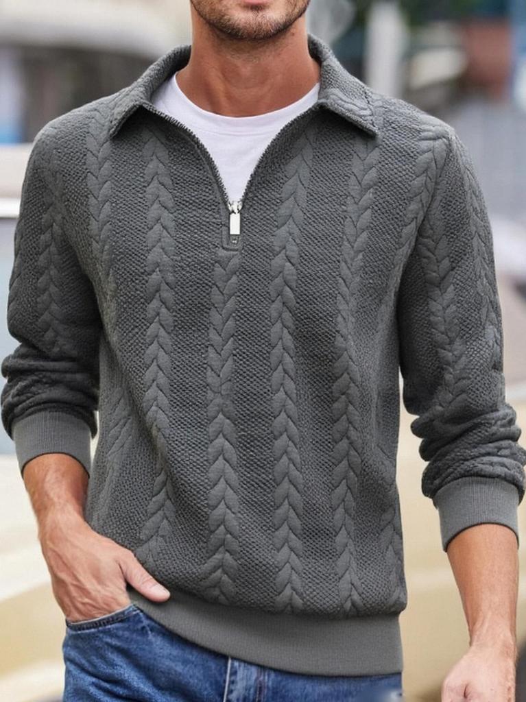 Half-Zip Stand Collar Cable Knit Men's Pullover Hoodie