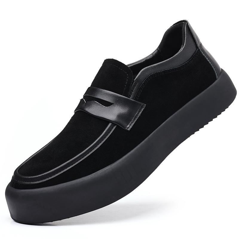 

men s fashion cow suede leather shoes slip on lazy shoe black trend platform loafers wedding party dress band designer footwear 280