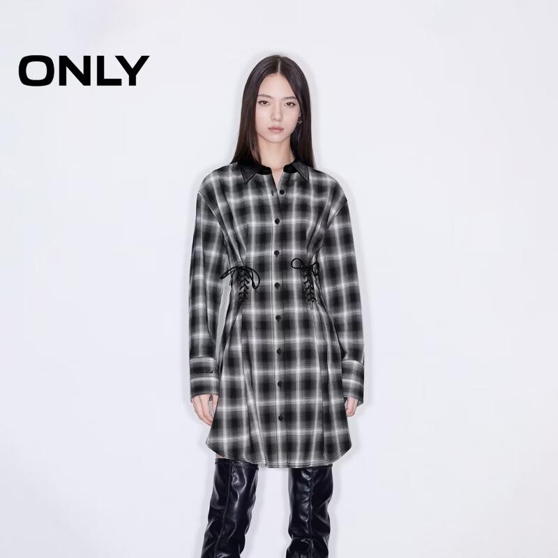 ONLY Women s Plaid Tie-Waist Long Shirt M