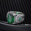 Anillos Punk tallados a mano Retro para hombres, joyería de anillos de circón verde con incrustaciones cuadradas de Metal de Color plateado a la moda