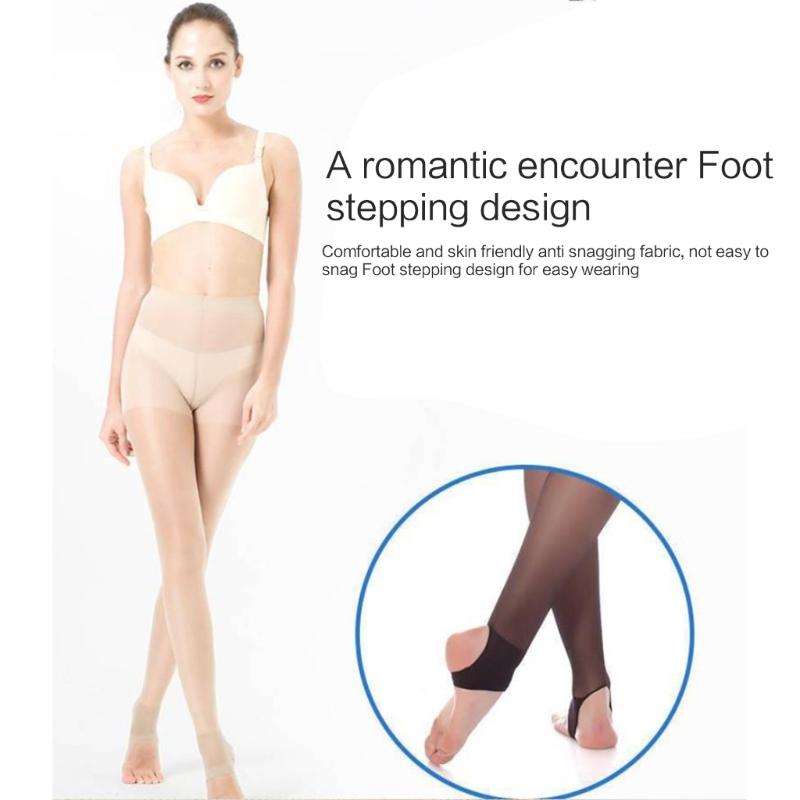 Women Summer Ultra Thin Sheer Footless Stirrup Tights Stockings Solid Color Control Top Silk Pantyhose Dance Leggings
