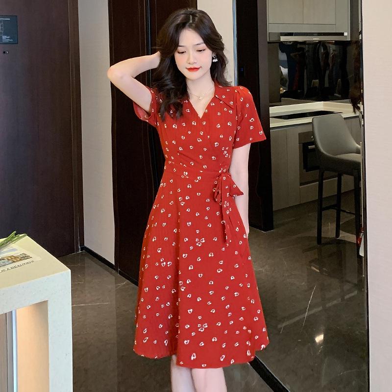 Plus Size Red Summer Dress for Pear-Shaped Women - Slimming Tea Break Style