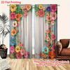 2PC Rustic Floral Wood Sheer Curtains - Vibrant Watercolor Flower Print Window Drapes for Living Room Bedroom Decor