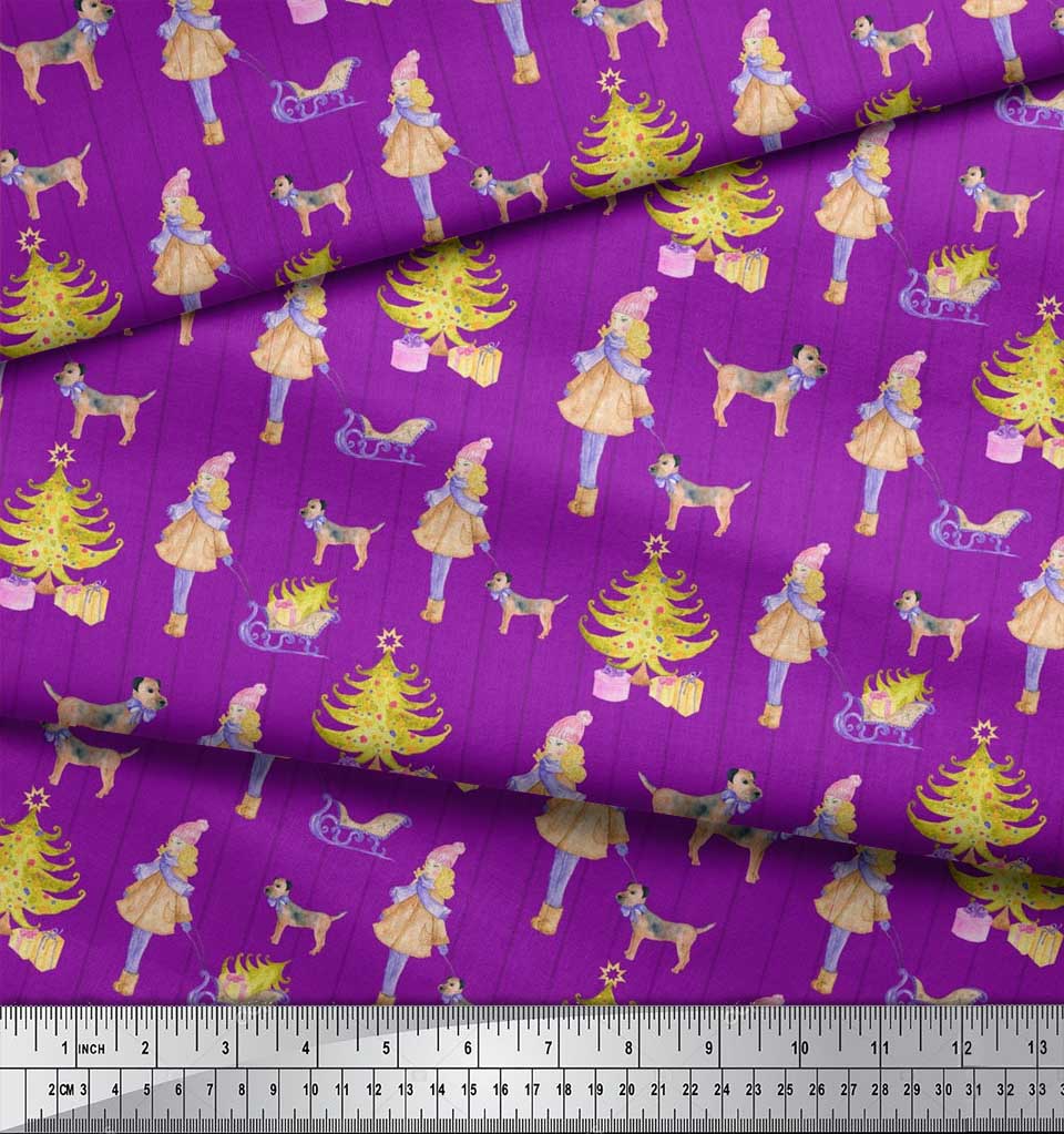 Soimoi Блакитна японська креп-атласна тканина для жінок, подарункова коробка та ялинка Різдвяний принт на метри 42 дюйми