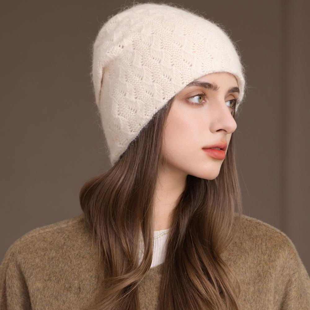 New Style Winter Women Hat Decorate Beanie Hat Rabbit Fur Blend Warm Winter Cap Y2K Female Casual Streetwear Knitted Hat