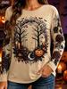 Halloween Women's T Shirt Print Graphic Skull Pumpkin Vintage Casual Trendy Long Sleeve Crew Neck