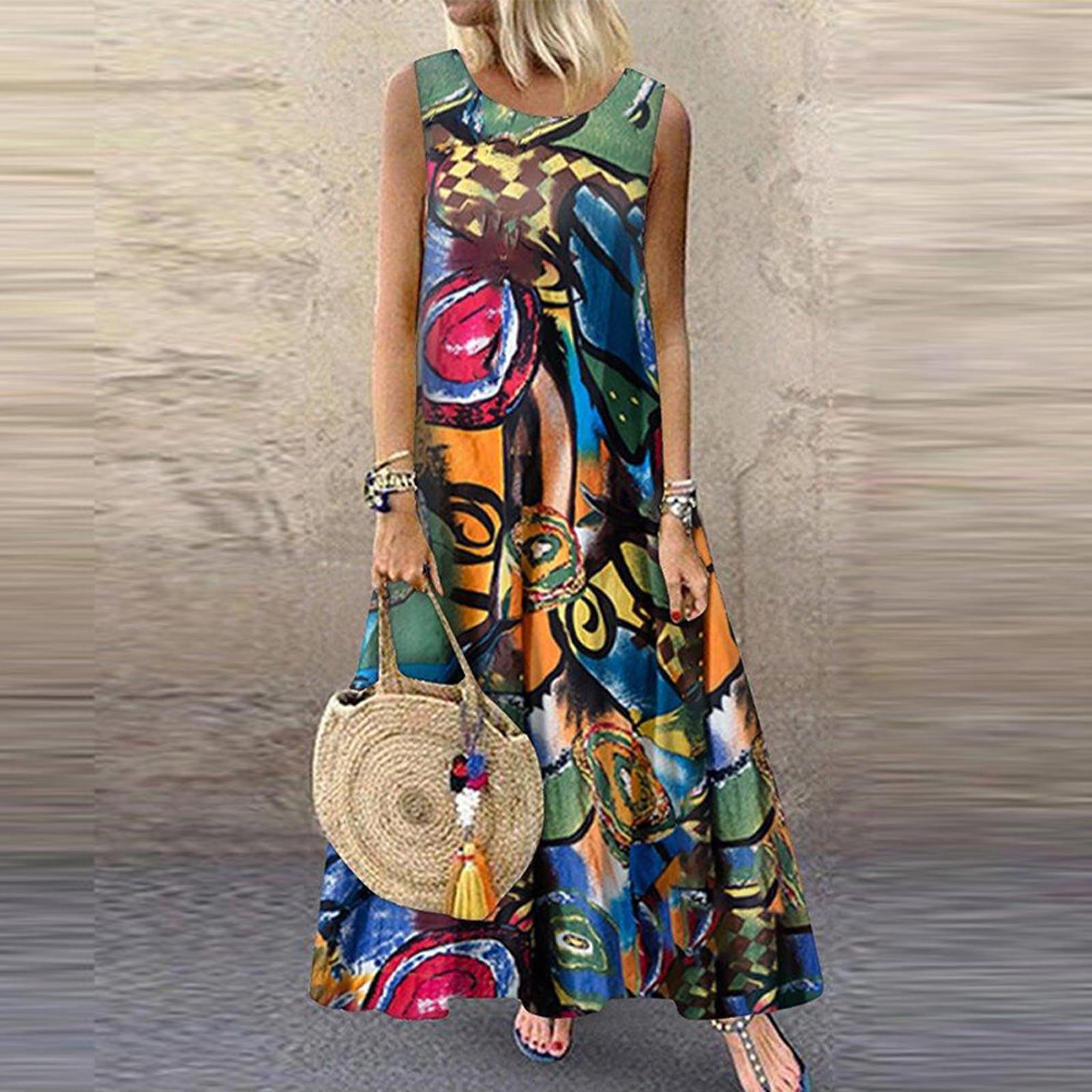 Женское повседневное летнее длинное платье без рукавов с принтом XL красный — фото 4