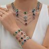 Stylish European & American Stainless Steel Jewelry Set with Square Faceted Glass Stones: Includes Bracelet, Necklace, and Earrings