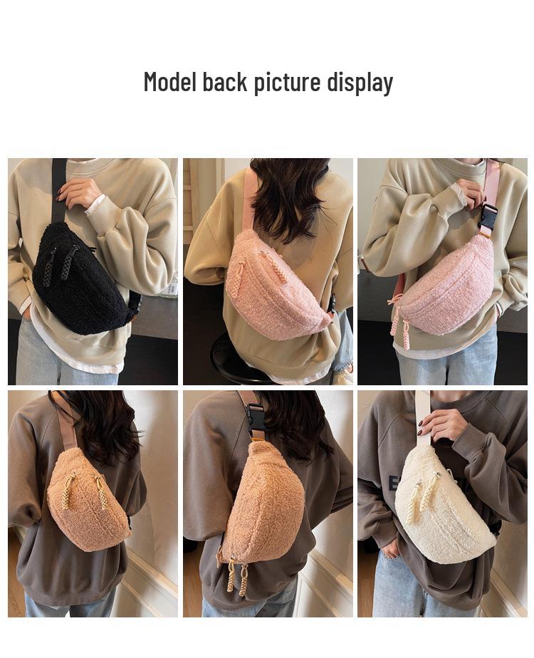 Lambswool Plush Crossbody Bag: 2024 Winter Versatile Small Chest Bag for Women In Solid Colors