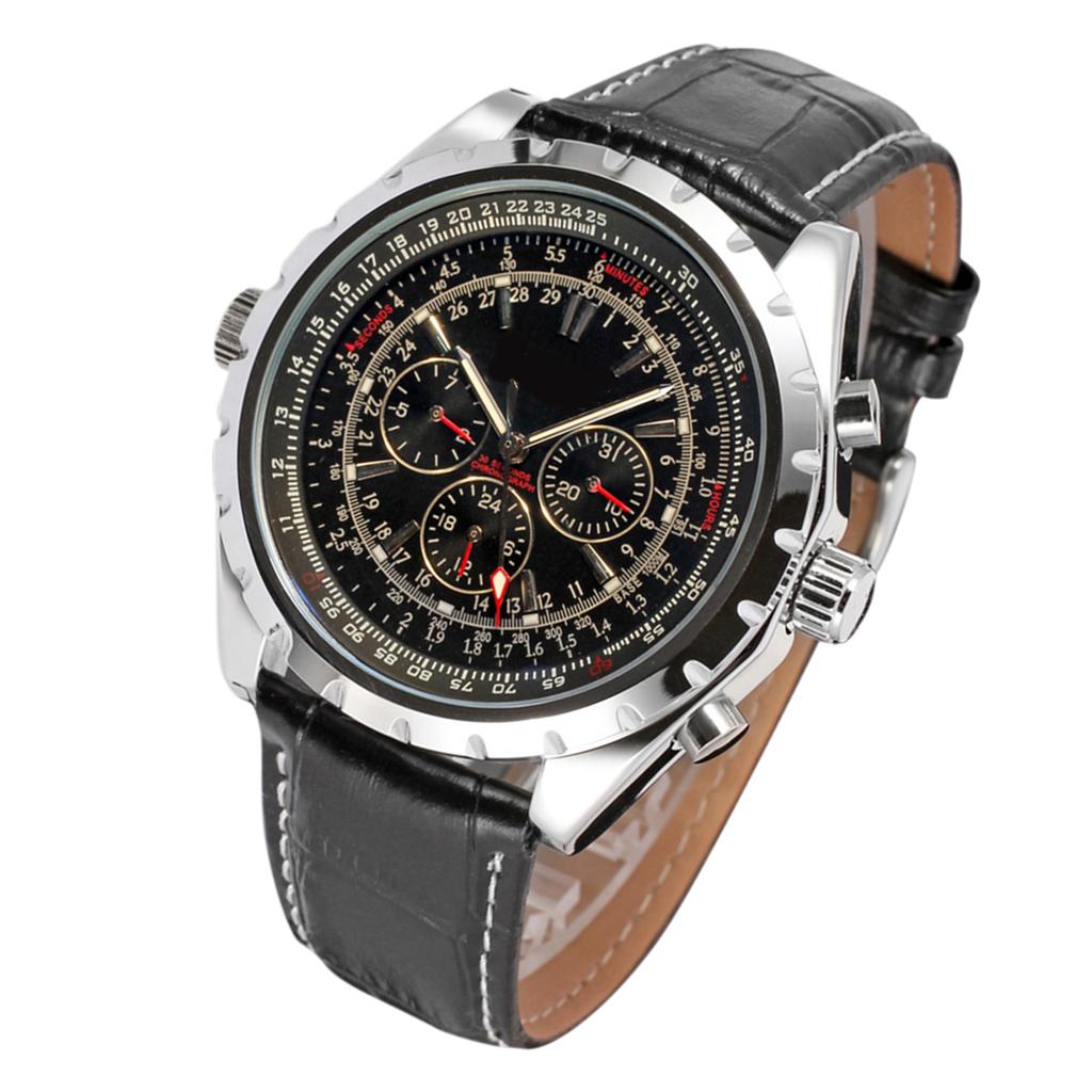 Men S Automatic Mechanical Watch with Leather Strap Fashion Wristwatch Calendar Date Display