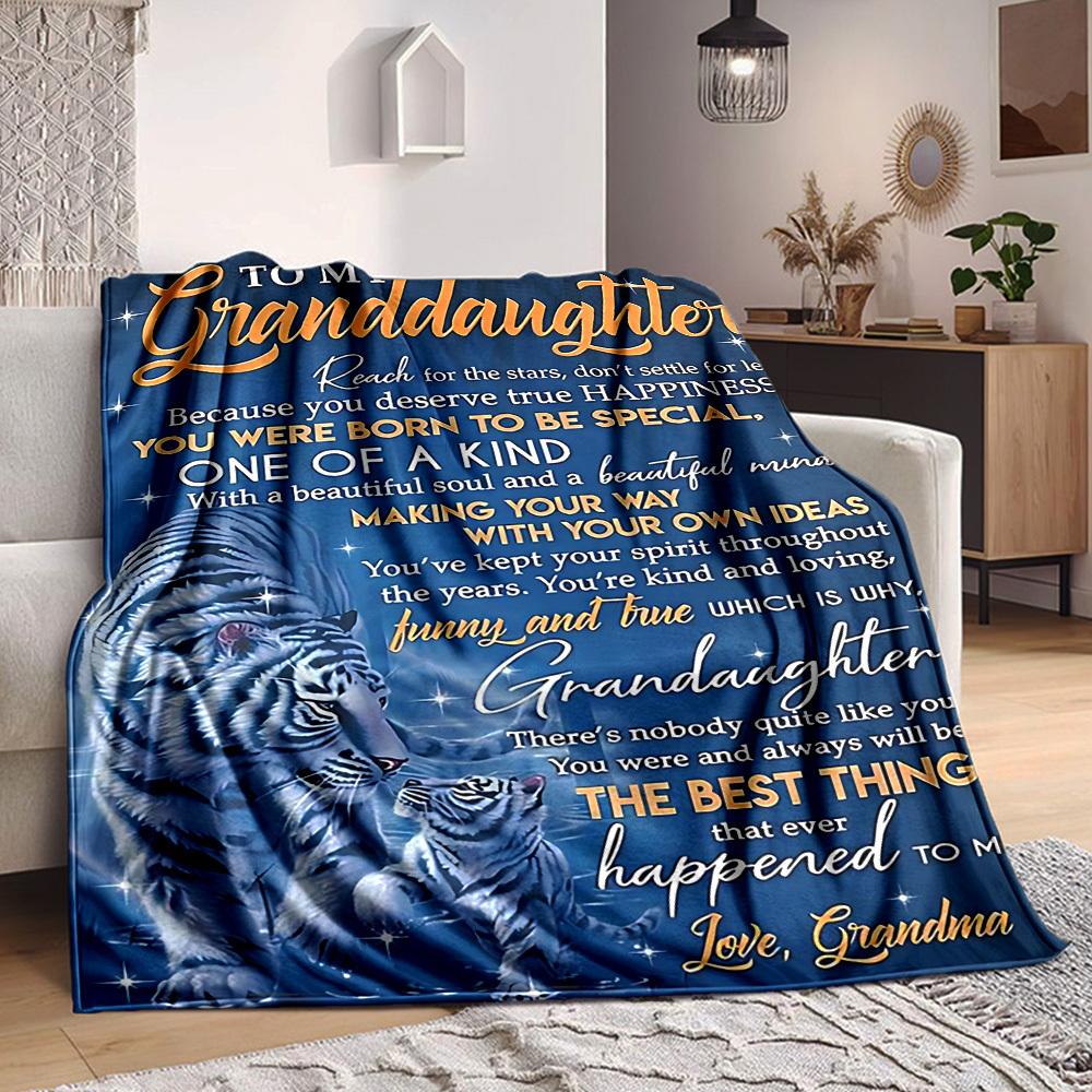 

1pc Letter To Granddaughter Pattern Soft & Warm Polyester Knit Blanket, Digital Printed, All-Season Throw for Napping, Traveling, Sofa yy250906024 75x90cm