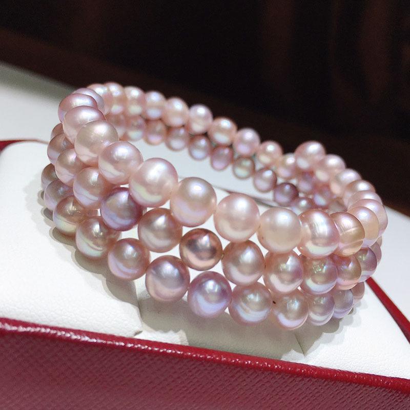Elegant Multi-Color 5-6mm Freshwater Pearl Bracelet, Three Strands, Classic and Versatile Style One Size