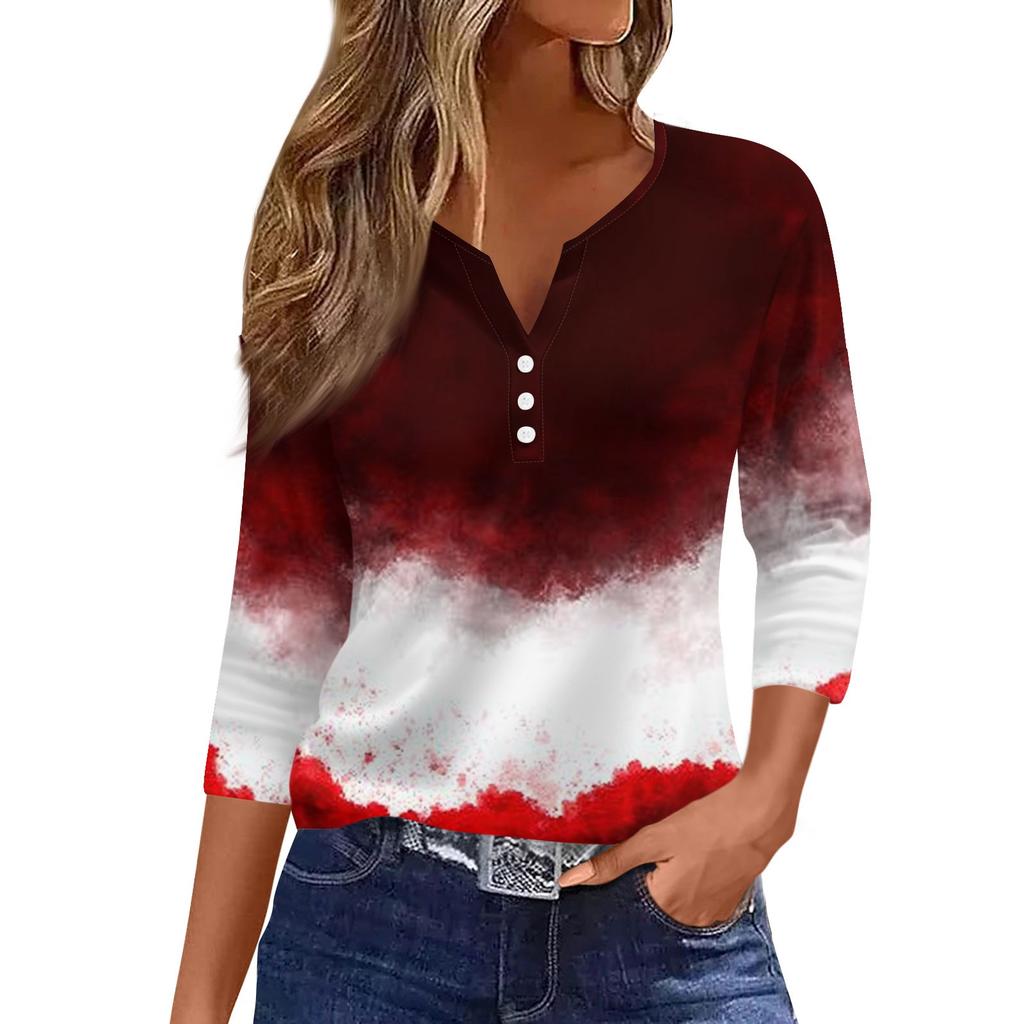 Women's Casual Fashion V-neck Loose Versatile Halloween Print Three-quarter Sleeve Top
