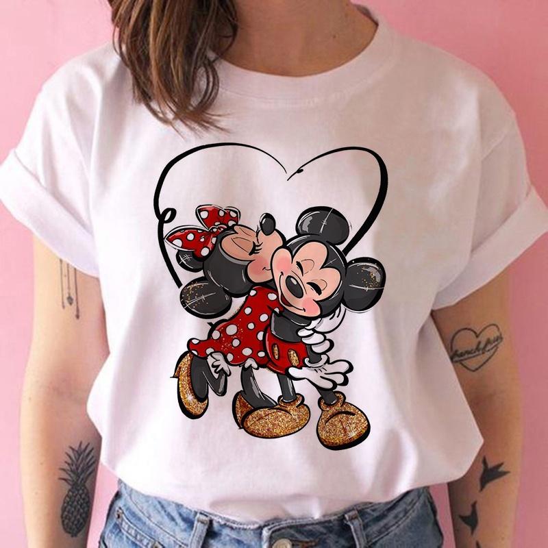 202526 Summer Fashion Mickey Tshirt Y2k Minnie Mouse Hat Printed 100 Cotton Printed Tshirt Womens Loose Disney Tshirt
