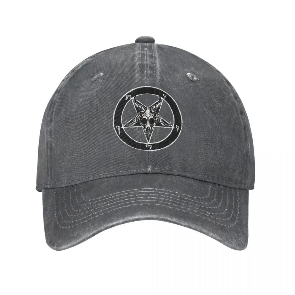 Casquettes de Baseball Unisexes Pentagramme de Baphomet Pentagramme Occulte Crâne de Bouc Chapeaux Lavés Usés Casquette Chapeau Snapback d'Été Vintage